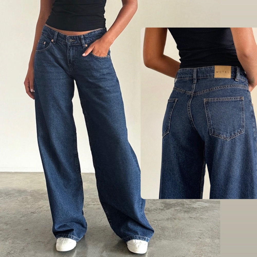Motel Rocks Roomy Extra Wide Low Rise Mid Blue Denim Jeans